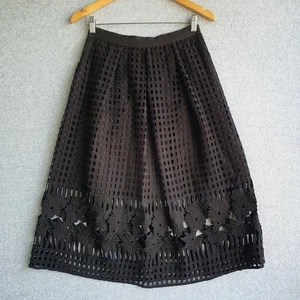Portmans Skirt Sz 10 Black Floral Lace Mesh A-Line Midi Work Event Corporate - Picture 1 of 8