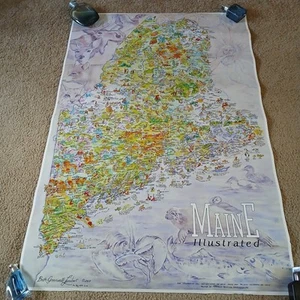 MAINE ILLUSTRATED CARTOON MAP BETH GREENWELL LAMBERT 2009 24" BY 36" HTF - Picture 1 of 18