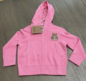 Burberry Bubble Gum Pink Teddy bear Cashmere zip up 3Y NWT - Picture 1 of 11