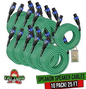 Speakon Speaker Cables BULK PACK | 25ft DJ Pro Audio Green PA Stage Cords Wire - Picture 1 of 14