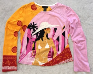 Custo Barcelona women Girl Bikini Graphic Y2K Longsleeve Shirt Top Blouse size 3 - Picture 1 of 7