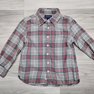 Polo Ralph Lauren Jungen grau rot kariert Langarm Button Down Hemd Baumwolle 3T - Bild 1 von 10