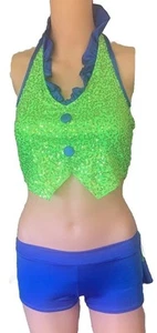 Small Dance 2 Pc Royal Lime Green Zsa Zsa Sequined Vest/shorts The Line Up - Picture 1 of 6