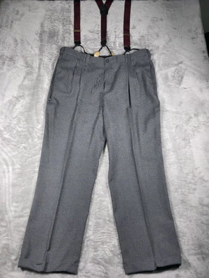 LL Bean Suspender Pants 44 Red Black Gold Leather Cotton Logger Hunting  - Image 1 of 4