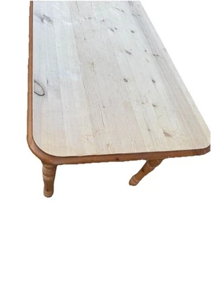 Pine Table used suitable for kitchen work or dining.  Legs unbolt For Delivery - Image 1 of 4
