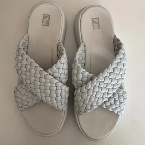 Fitflop F-Mode Woven Leather Flatform Cross Slides Platform Sandals Size 9 - Picture 1 of 9