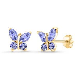 18K Yellow Gold Plated Silver Marquise Tanzanite Butterfly Earrings For Women - Picture 1 of 4