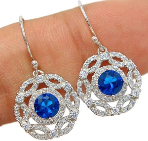 4CT Treated Blue Sapphire & Topaz 925 Sterling Silver Earrings Jewelry QB3-6 - Picture 1 of 1