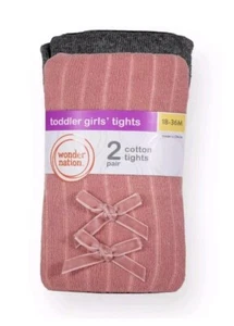Wonder Nation 2 Pair Toddler Girl Knit Tights Size 18-36M Pink W/ Bows & Gray - Picture 1 of 3