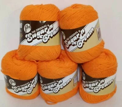 5 Skeins Lily Sugar 'n Cream 100% Cotton Yarn 2.5 oz "HOT ORANGE" crochet, knit  - Image 1 of 4