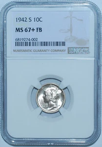 1942 S NGC MS67+FB Full Bands Mercury Dime - Picture 1 of 2