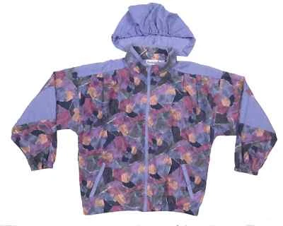Chaqueta deportiva vintage años 90 Reebok abstracta geométrica púrpura con capucha cremallera completa L Foto 1 de 4