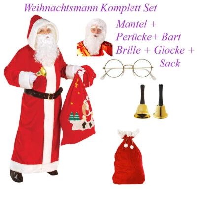 WIDMANN WEIHNACHTSMANN KOSTÜM SET Weihnachten Mantel Bart Perücke Sack Brille Glocke W12