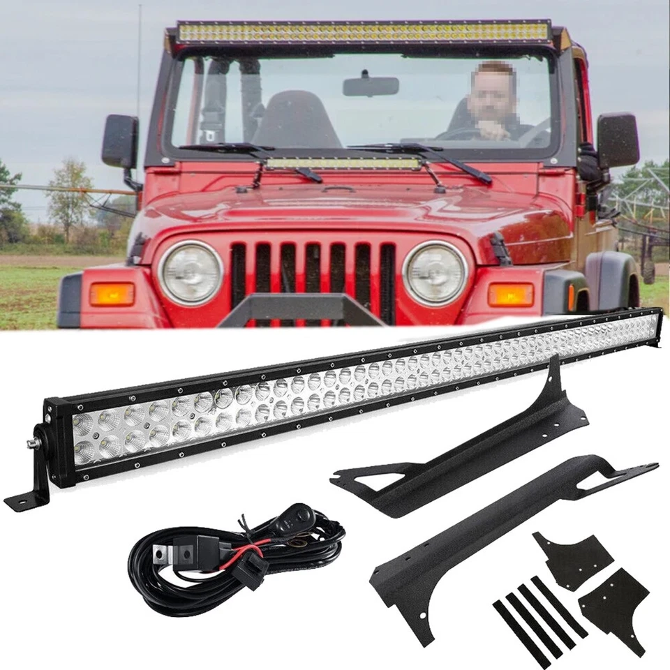 Barra de luz LED 52" 700W para Jeep Wrangler TJ 1997-2006 + Kit combinado de soporte de montaje Foto 1 de 4