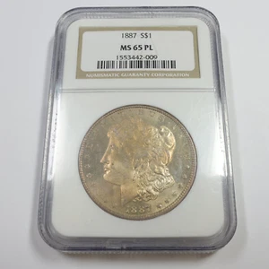 1887 P NGC MS65 PL - Toned Silver Morgan Dollar $1 US Coin #55191A - Picture 1 of 3