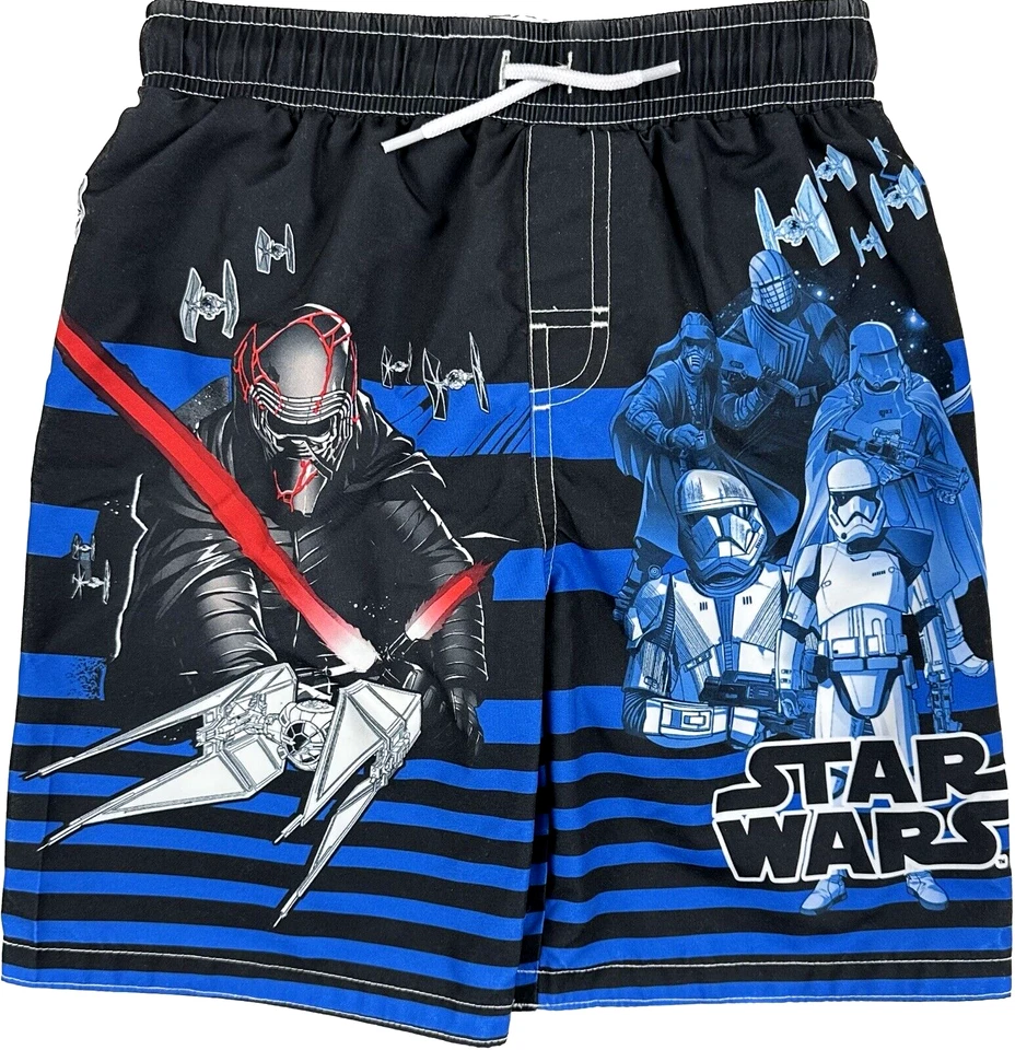 Pantalones Cortos de Natación Disney Niños Azul Negro Cintura Elástica Rayas Star Wars Talla 5-6 Foto 1 de 3