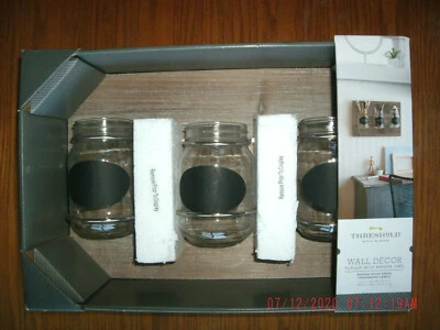 NEW Rustic Mason Jar Wall Decor washed wood finish w/ chalkboard labels damaged - Image 1 of 4