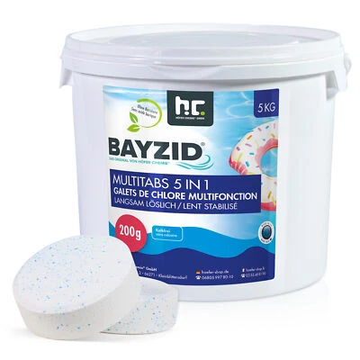 5in1 Multitabs Chlor 5kg von BAYZID Chlortabletten 200g Langsamlöslich Flockung - Bild 1 von 4