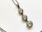 Vintage Sterling Pendant Drop Lavalier with Clear Rhinestones on Sterling Chain