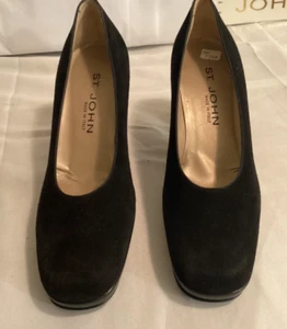 ST JOHN KNIT BLACK SUEDE SHOES. 8B. 3"HEEL.ITALY (141) - Picture 1 of 6