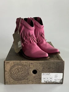Sz 7 LIBERTY BLACK BOOTS Vegas Lipstick Pink Shortie Fringe Ankle Booties R$295 - Picture 1 of 13