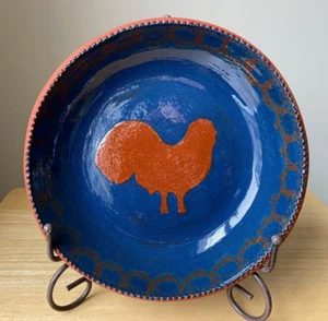 Vintage NED FOLTZ 9" Coggle Edge Redware Chicken Bowl - Pennsylvania - VGUC - Picture 1 of 5