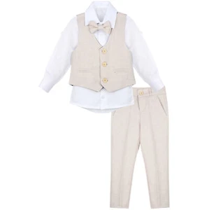 Boys Formal Suit Set Vest, Pants, Tie, and Dress Shirt 4 Piece Set 6 to 12 Years - Picture 1 of 92