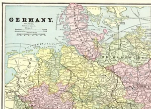 1900 Antique GERMANY Map George Cram Vintage Germany Atlas Map 9445 - Picture 1 of 4