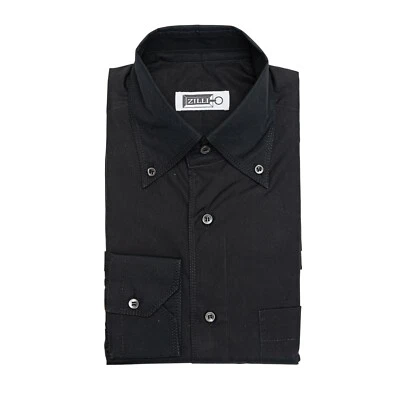 LUXURY 690$ ZILLI Shirt Point Collar Button Down Black 100% Cotton 37 EU  - Image 1 of 3