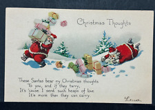 Postcard Christmas Thoughts ~2 Santa's ~Unposted~ Gibson Art Co.