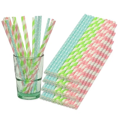 WITAP 100 Stk Bio Papier Trinkhalme 200x5mm Cocktail Strohhalme - bunte Streifen
