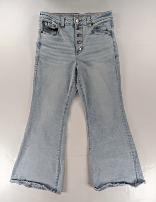 American Eagle Jeans Women's Size 12 Blue Denim Super Hi-Rise Flare Distressed - Image 1 of 4