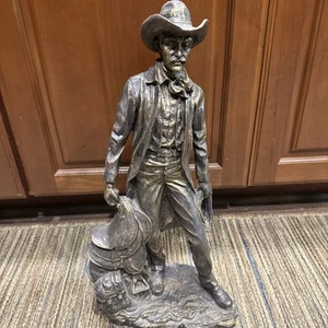 Vintage Western Statue 18" Statue Figurine Cowboy w/ Saddle & Rope - Picture 1 of 7