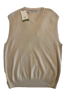 Cutter & Buck Men’s Tan Cotton Vest Sz L, V Neck Knit Golf Layering NWT - Picture 1 of 7