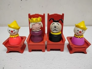 Vintage Fisher-Price Little People Red Thrones, Chairs Clowns Wooden Queen & Dog - Picture 1 of 9
