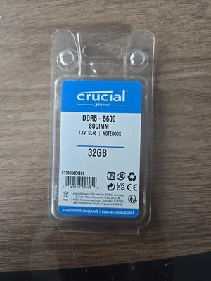 Crucial RAM 32GB DDR5 5600MHz Laptop Memory CT32G56C46S5 - Image 1 of 2