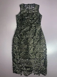 Bisou Bisou Dress Womens 8 Black Gold Lace Floral Cocktail Party Sheath Elegant - Picture 1 of 5