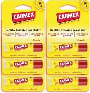 Carmex lip classic moisturising lip balm stick for soft, protected SPF 15 X6 - Picture 1 of 1
