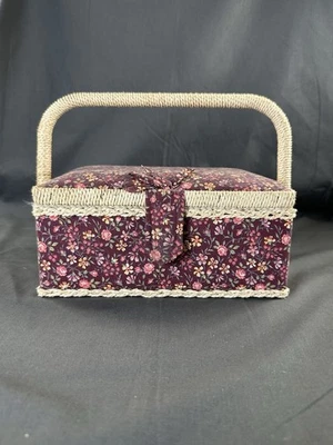 Cesta de costura vintage floral púrpura pequeña Foto 1 de 4