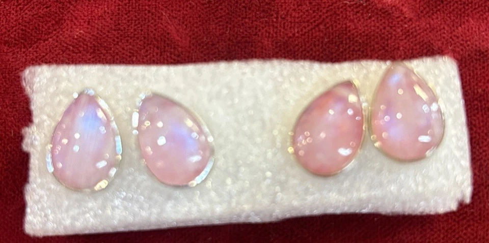 Pendientes de plata de ley con forma de lágrima rosa arco iris piedra lunar Foto 1 de 1
