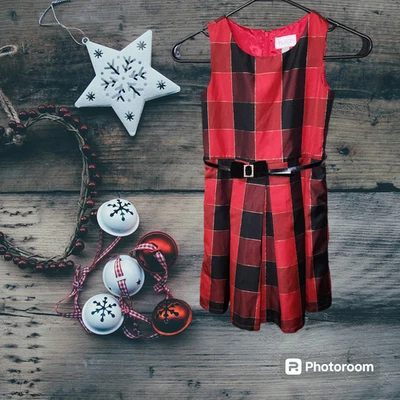 女童红色和黑色格子连衣裙 6-7 码 — 第 1/4 张图片