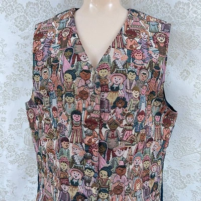 Unbranded Tapestry Vest Whimsigoth Novelty Doll Print Kitschy Waistcoat Large - Image 1 of 4