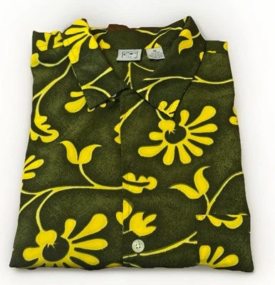 OP Shirt Men’s XXL Hawaiian Short Sleeve Button Front Olive Green Golden Floral - Image 1 of 4