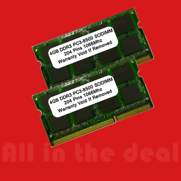8GB KIT 2X 4GB SODIMM DDR3 Laptop PC3-8500 8500 1066MHz 1066 204-pin Ram Memory - Image 1 of 1