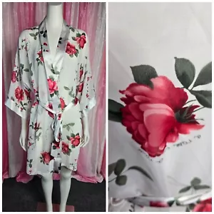 Sophia by Delicates Kimono Short Rose Floral Semi Sheer Robe Size Medium - Picture 1 of 12