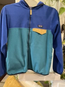 Patagonia Jacket Youth XL 14 Blue & Green Full Zip Hoodie Outdoor Camping Hiking - Picture 1 of 13