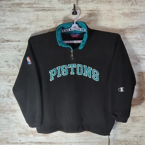 Vintage Detroit Pistons - Black And Teal Fleece Quarter Zip - Champion Brand XL - Picture 1 of 5