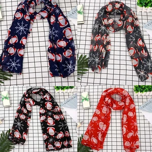 Women Ladies Christmas Festive Scarf Santa Claus Print Winter Snowflake Gift UK - Picture 1 of 21