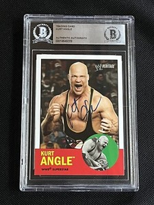 KURT ANGLE 2006 TOPPS HERITAGE II WWE SIGNED AUTOGRAPHED CARD BAS AUTHENTIC