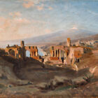 Taormina Sizilien Theater Ätna Antike Original unbekannt Öl Leinwand um 1860
